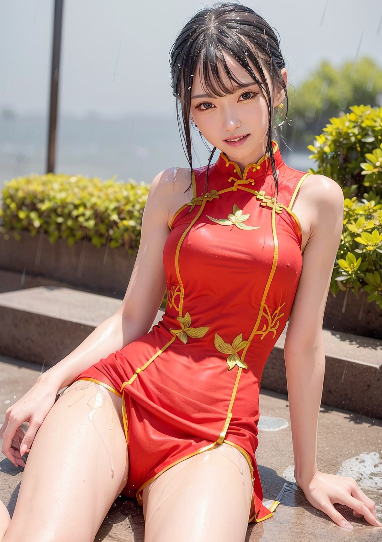 朱色チャイナドレスの屋外ポートレート #美少女 #チャイナドレス #屋外