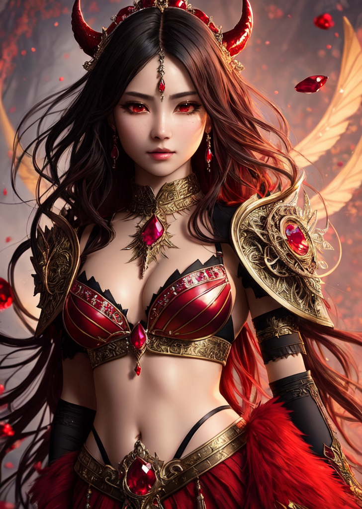 悪魔の女王 赤い瞳と黒髪の幻想的ポートレート #美少女 #悪魔 #豪華