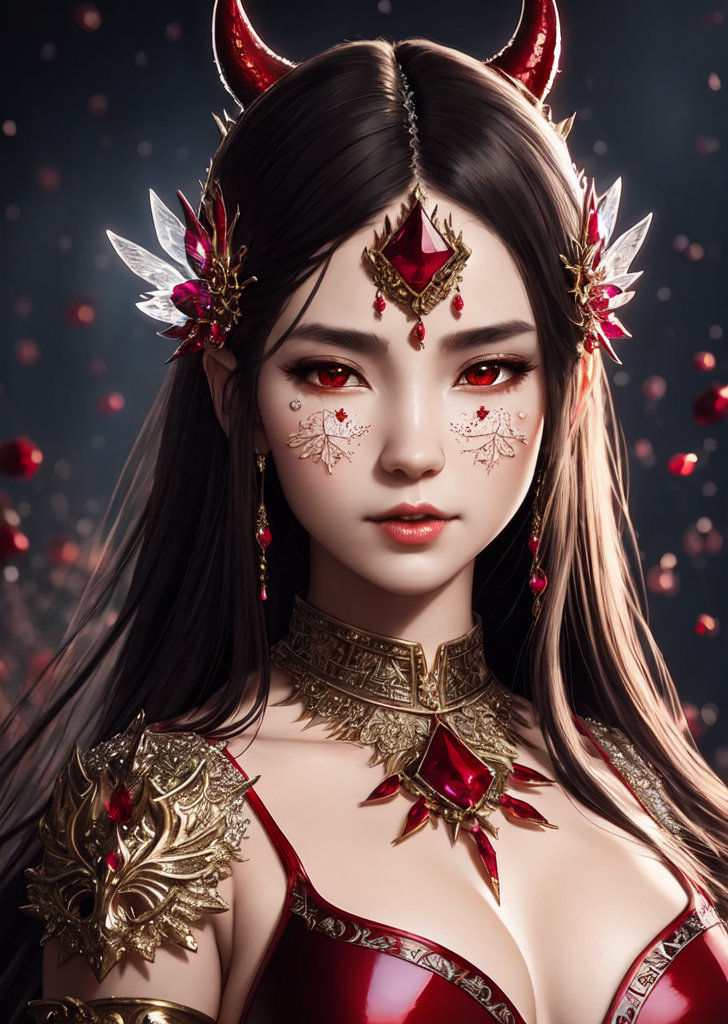 赤い瞳の悪魔姫、優雅なファンタジーポートレート #美少女 #悪魔 #ファンタジー