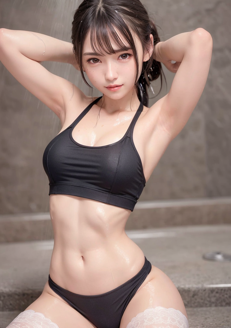 黒いスポーツウェアの少女ポートレート #美少女 #スポーツウェア #雨