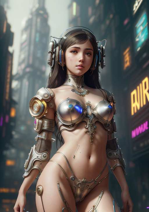 サイバーパンク美少女 メカニカルヘッドフォンと未来都市 #美少女 #サイバーパンク #ロボット