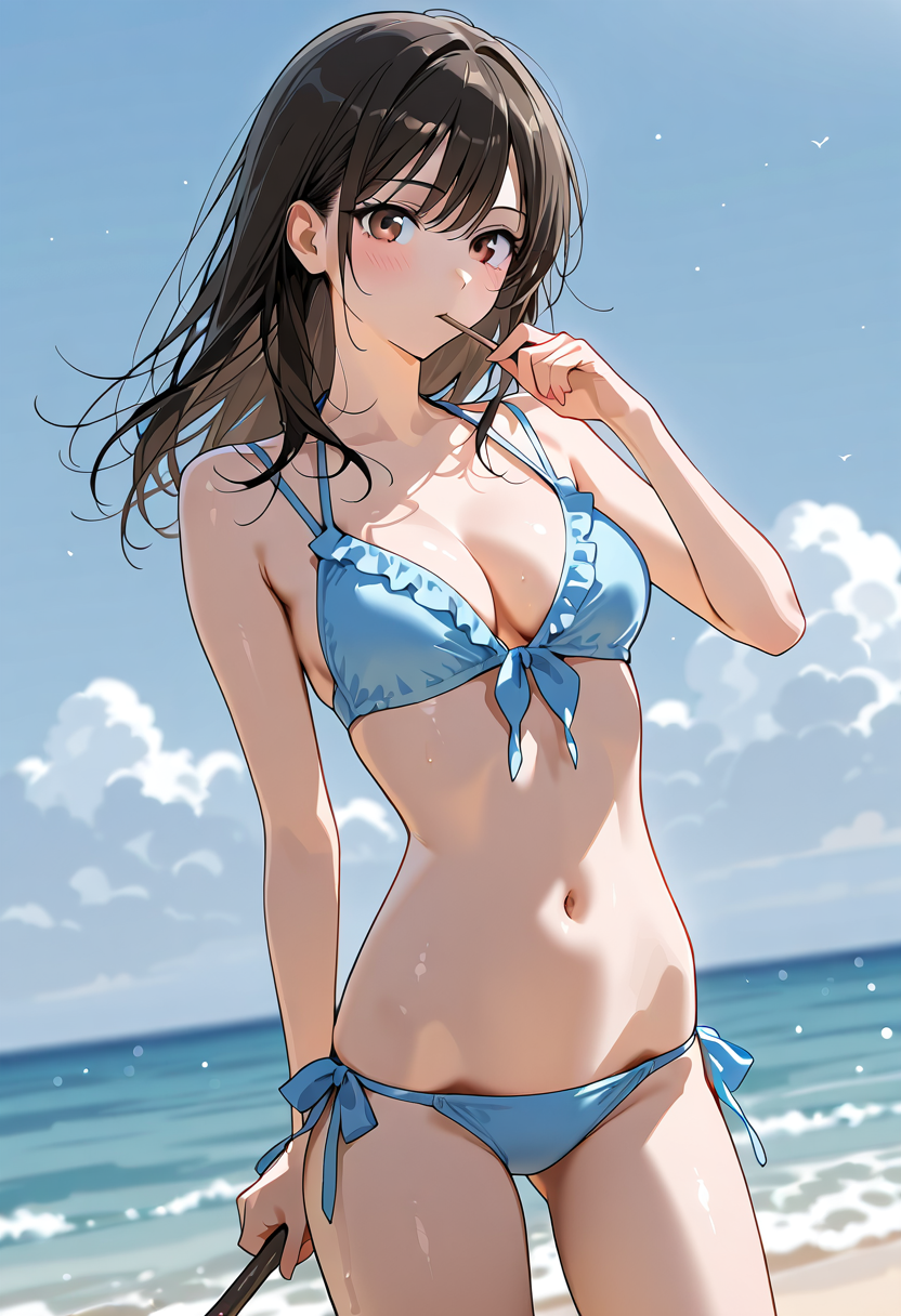 青いビキニの少女、海辺でのポートレート #水着 #ビキニ #屋外