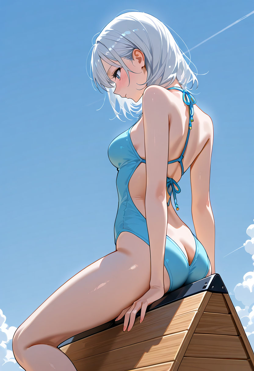 青空に映える白髪美少女のポートレート #美少女 #アニメ調 #屋外