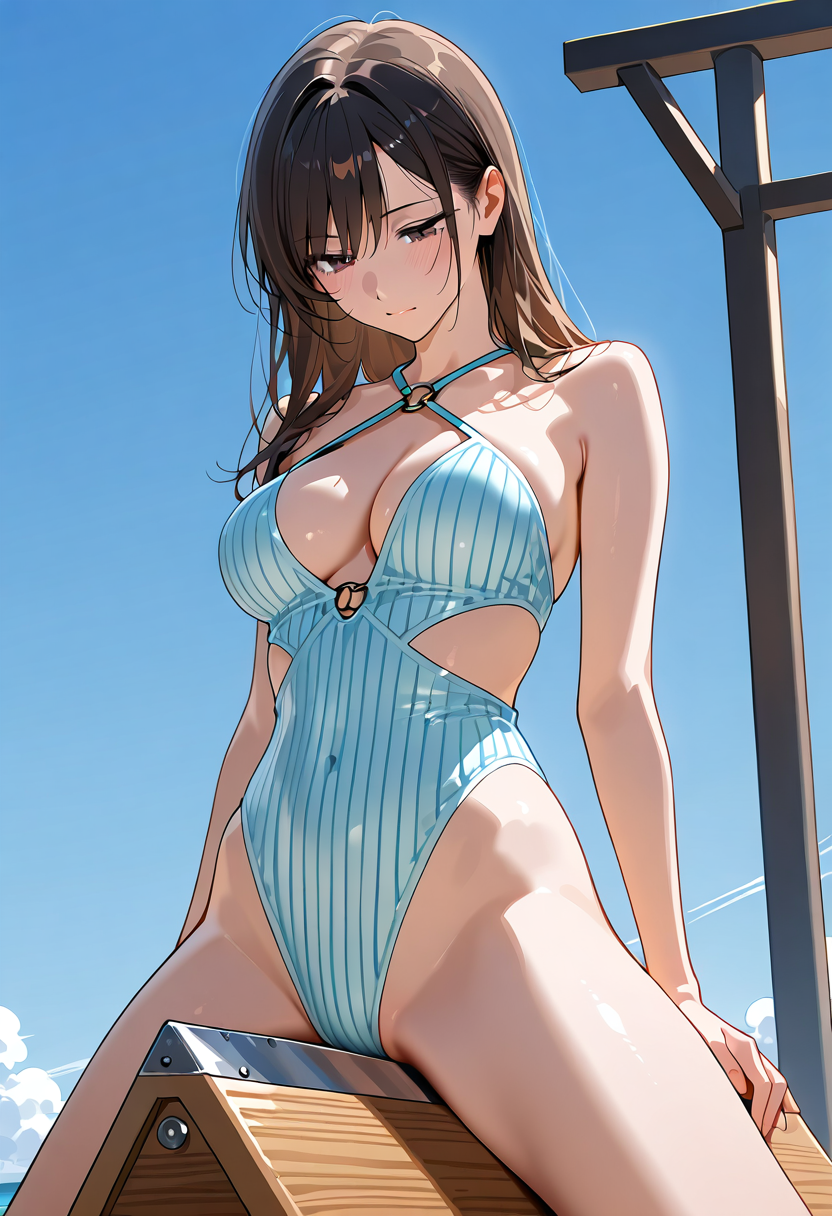 青空の下で笑顔のアニメ調ポートレート #美少女 #屋外 #空
