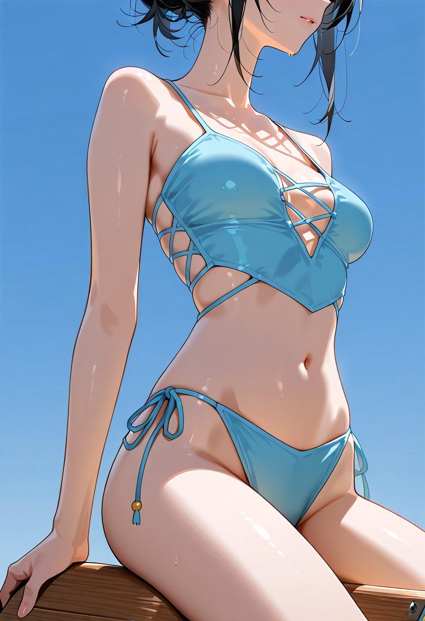 青空の下、爽やかな水着姿のアニメ調美少女 #水着 #美少女 #青空