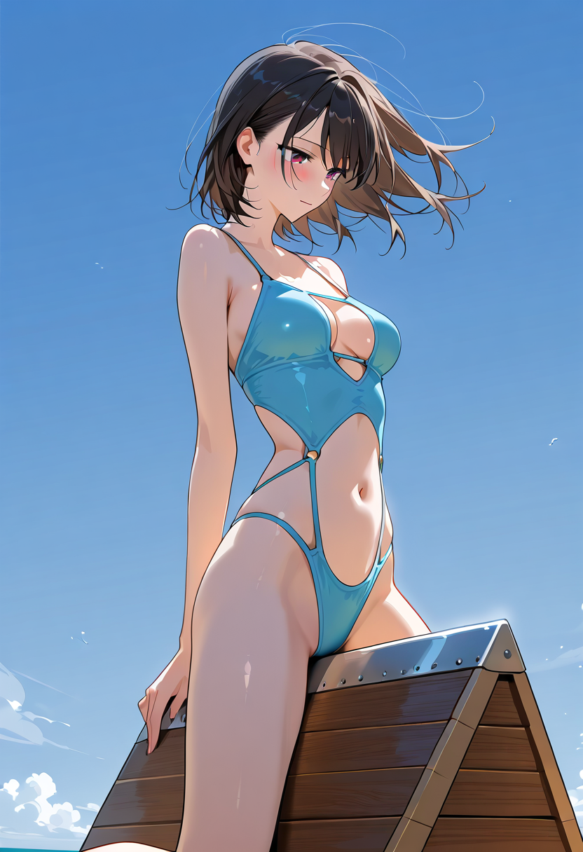 青空と風に揺れる髪のアニメ調ポートレート #アニメ調 #空 #屋外