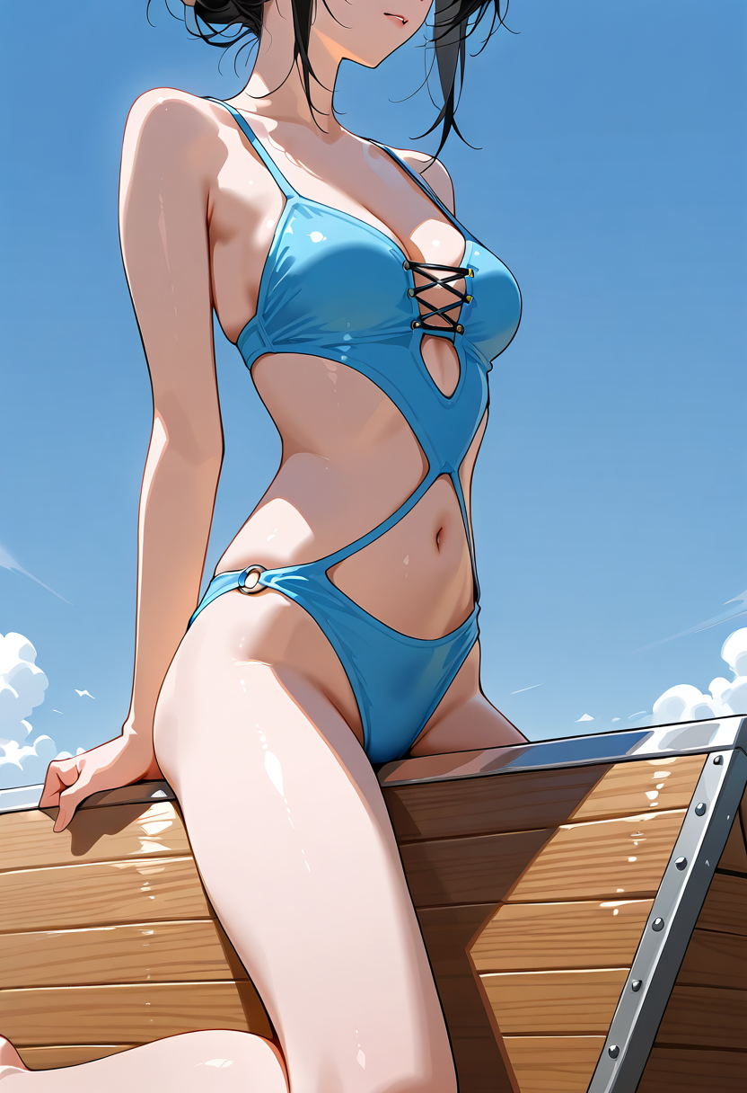 青空のビーチ、日差しを浴びた水着姿 #美少女 #水着 #屋外