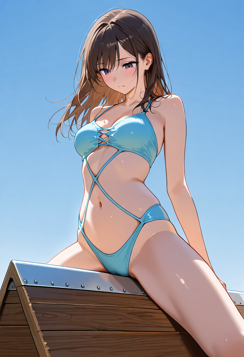 青空の下、爽やかな笑顔のアニメ調ポートレート #美少女 #屋外 #空