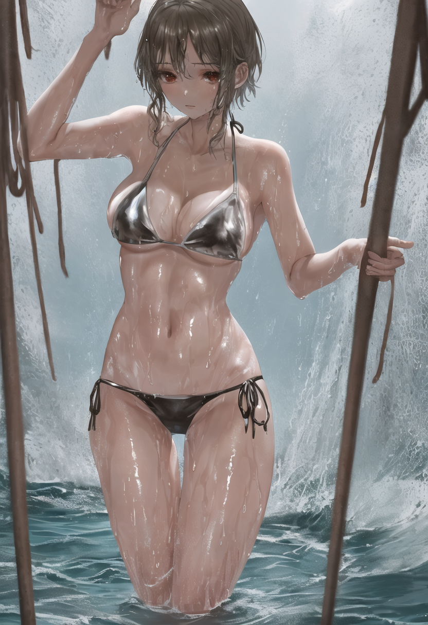 水中で輝く銀色水着の美少女イラスト #水着 #美少女 #かわいい