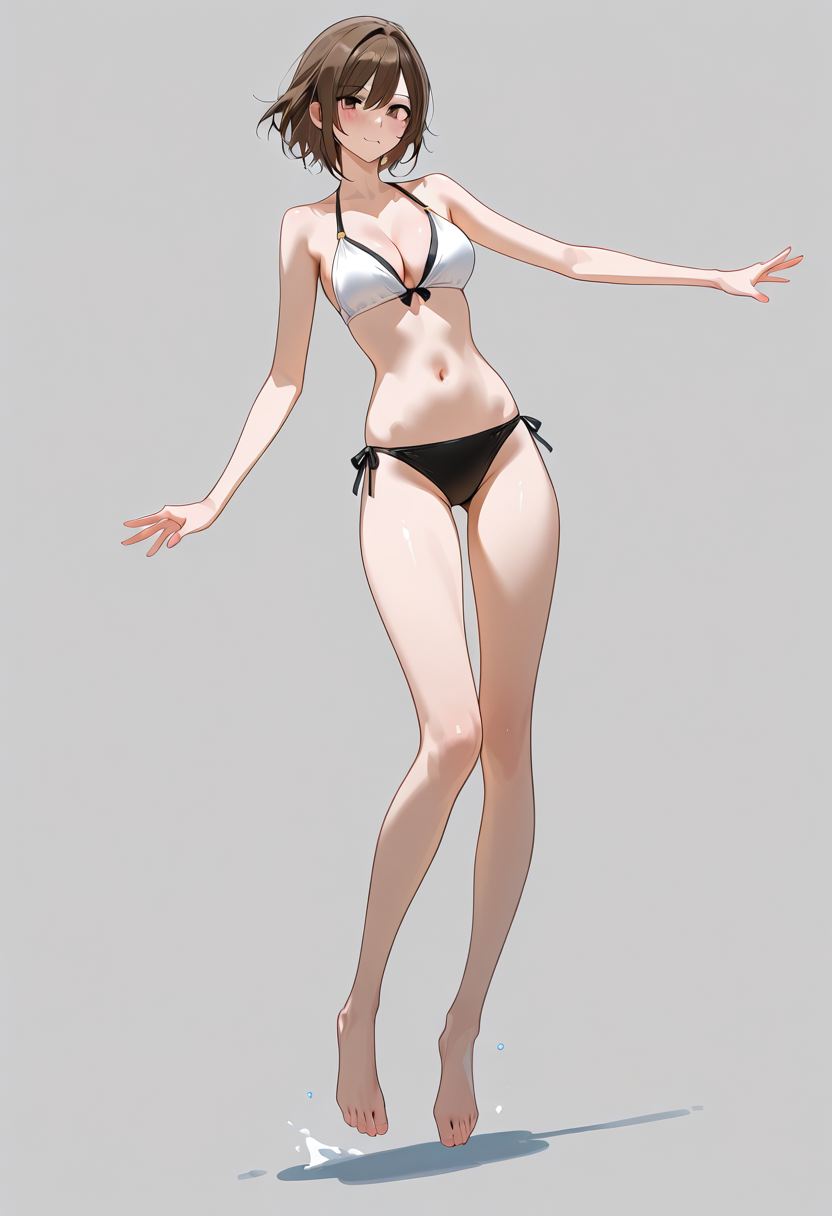 白黒水着の美少女ポートレート #美少女 #水着 #デジタルイラスト