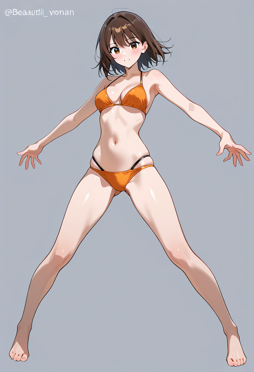 オレンジ色水着の笑顔ショートヘア美少女 #美少女 #水着 #ショートヘア