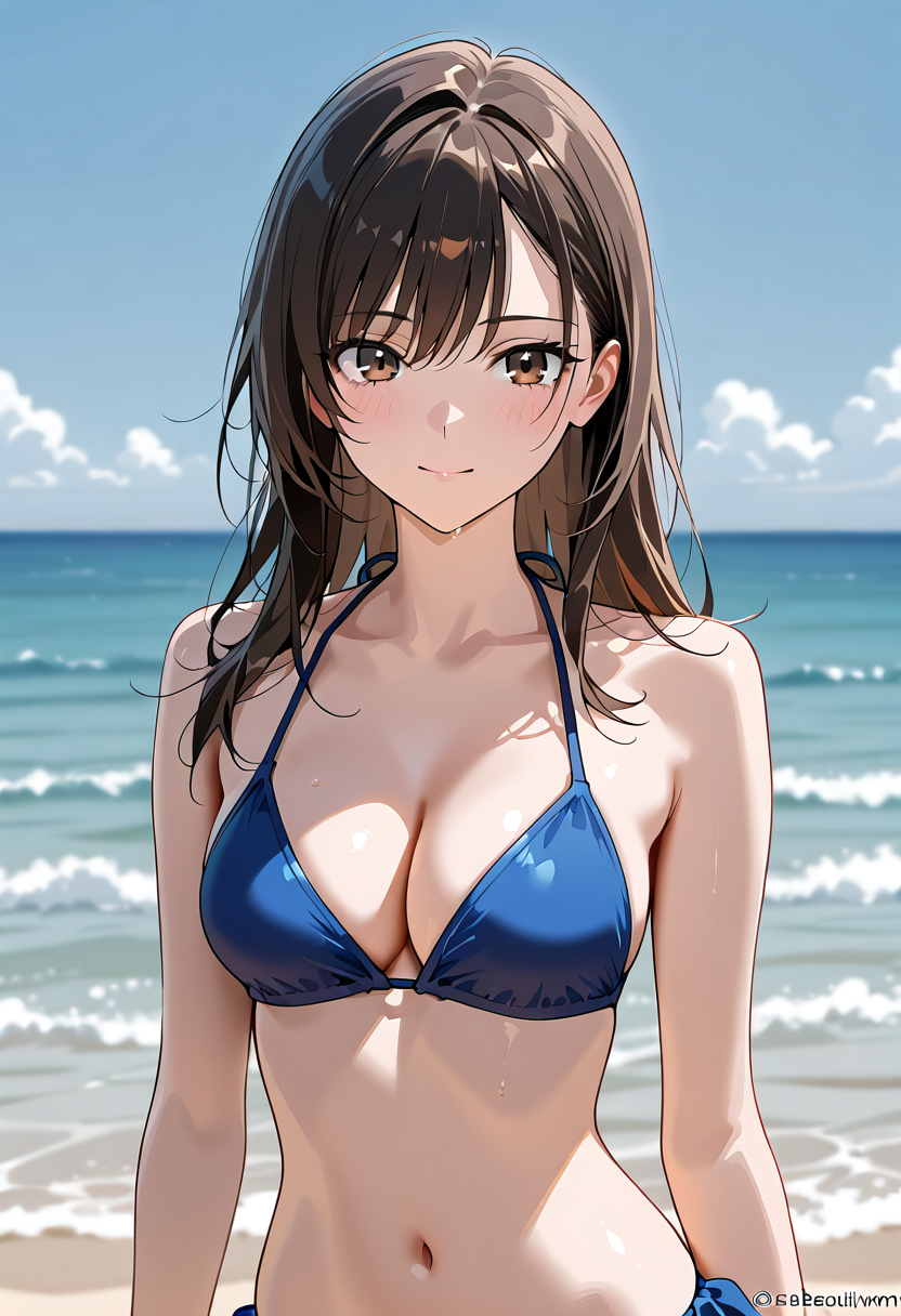 青い水着の美少女ポートレート #美少女 #水着 #アニメ