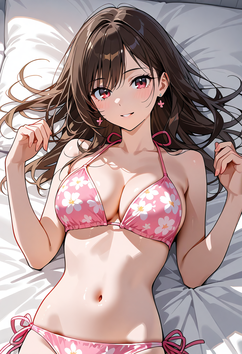 ピンク花柄で笑顔の美少女ポートレート #美少女 #アニメ調 #かわいい