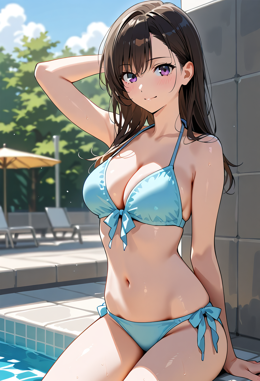 プールサイドの青いビキニ姿 #水着 #美少女 #かわいい