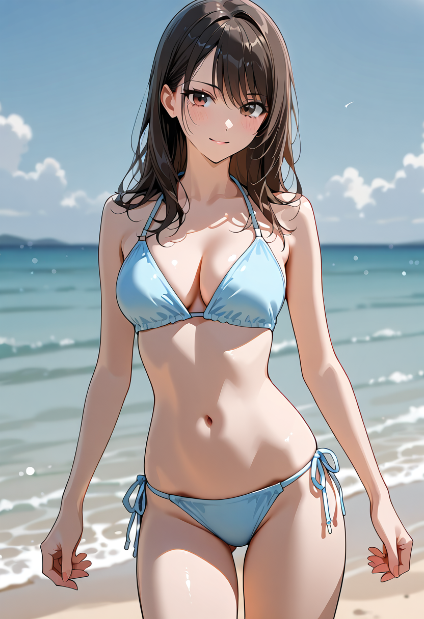 青いビキニの美少女、海辺のポートレート #水着 #ビキニ #屋外
