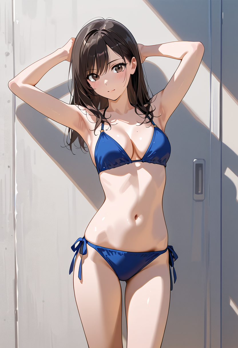 青い水着姿のアニメ調美少女ポートレート #美少女 #水着 #グラマー