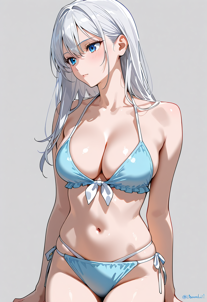青いビキニの銀髪美少女ポートレート #美少女 #アニメ調 #かわいい