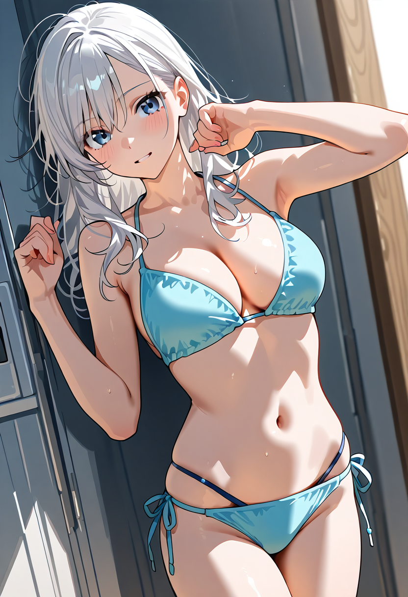 白髪美少女の夏のポートレート #美少女 #水着 #肌色