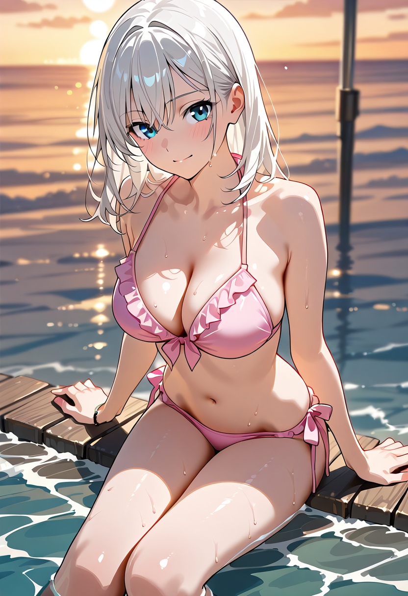 夕焼けビーチのポートレート #アニメ #美少女 #かわいい