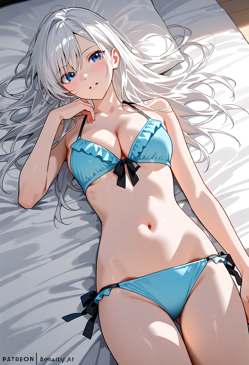 青い水着の白髪美少女ポートレート #美少女 #水着 #アニメ調