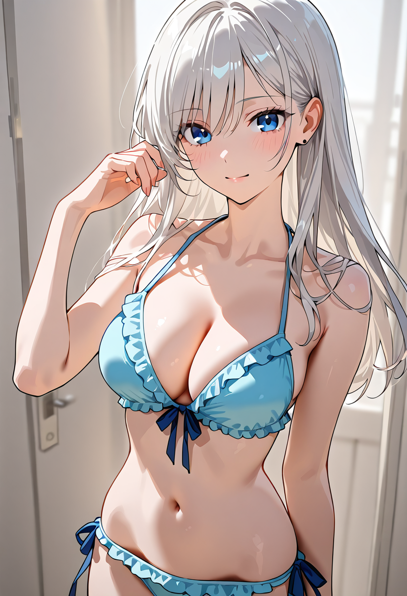 青いフリル水着の美少女ポートレート #美少女 #アニメ調 #かわいい