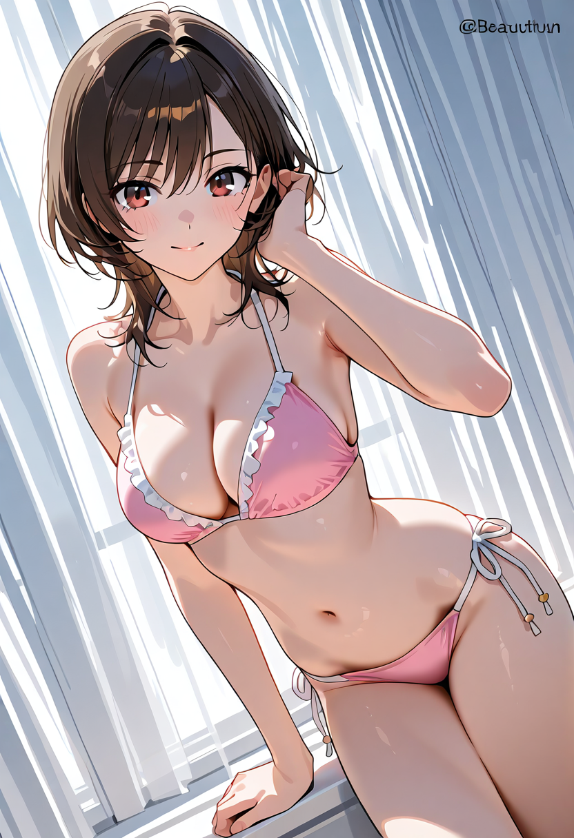 ピンク下地のポートレート、優しい表情のアニメ調美少女 #美少女 #アニメ #かわいい