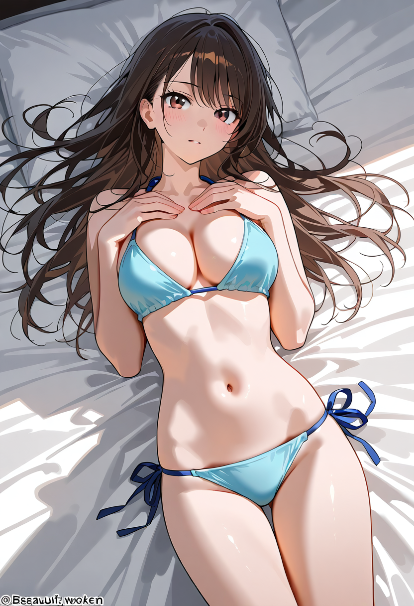 青いビキニの美少女ポートレート #美少女 #アニメ調 #水着