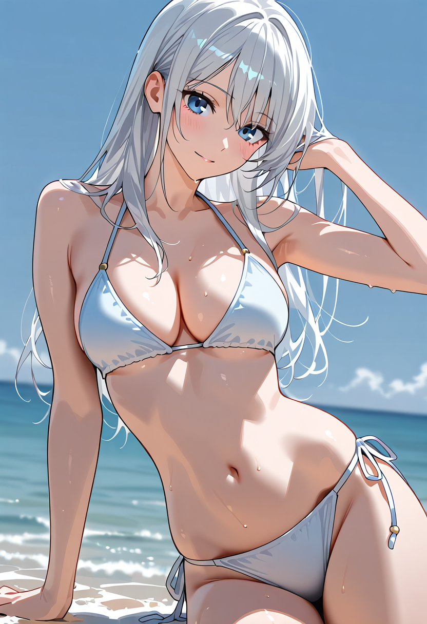白髪の美少女、海辺のポートレート #美少女 #アニメ調 #キャラクター