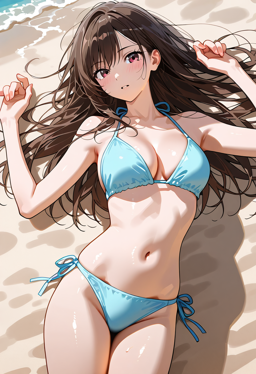 浜辺でくつろぐ長髪美少女のポートレート #水着 #ビキニ #美少女