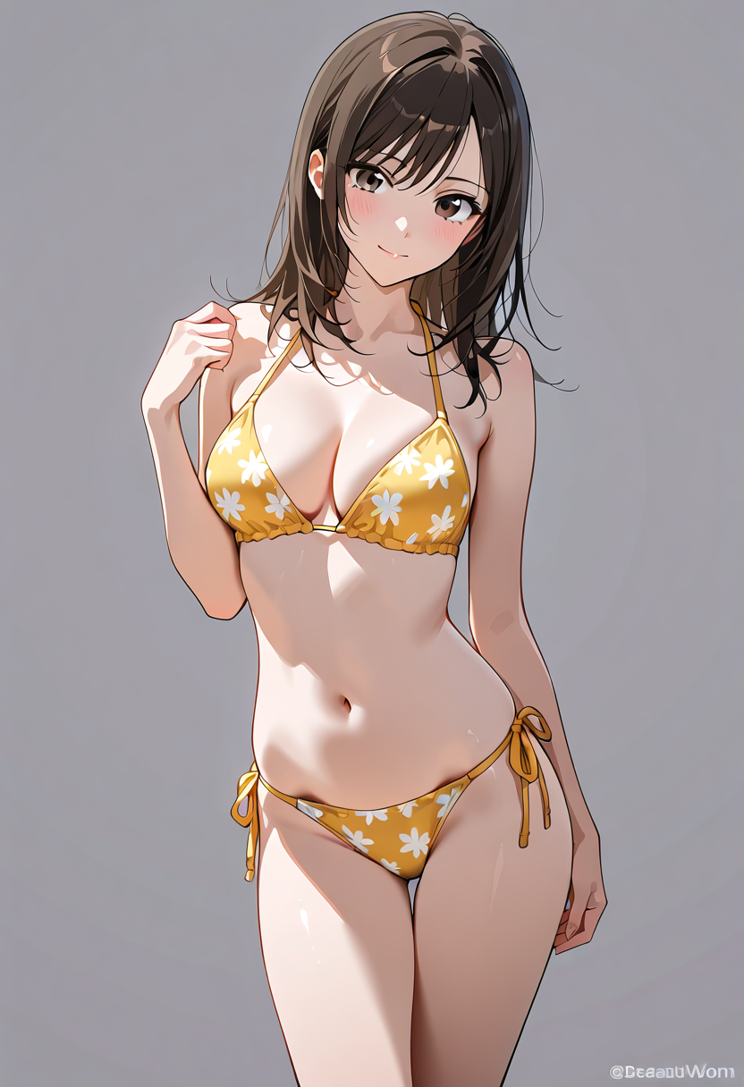 黄色い花柄ビキニの少女ポートレート #美少女 #水着 #グラビア