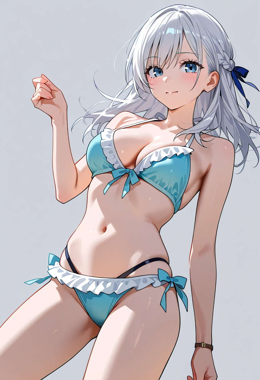 青いリボン飾りの笑顔ポートレート #美少女 #アニメ調 #かわいい