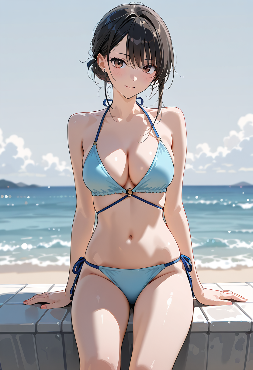 青いビキニの美少女、海辺のポートレート #水着 #美少女 #屋外