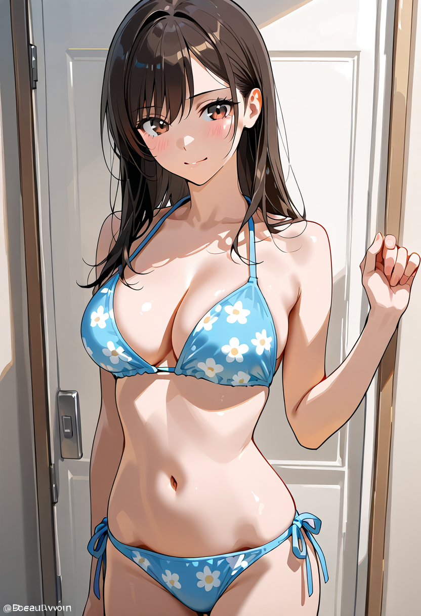 青い花柄ビキニの室内ポートレート #美少女 #セクシー #肌見せ