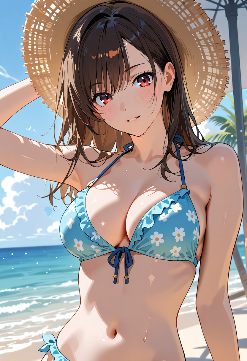 麦わら帽子の少女、夏の海辺ポートレート #美少女 #水着 #ビキニ