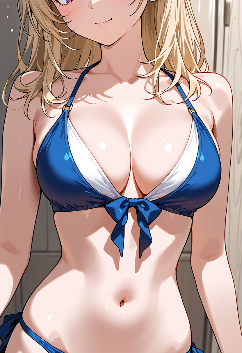 青と白のリボン装飾アニメ調ポートレート #美少女 #アニメ調 #かわいい