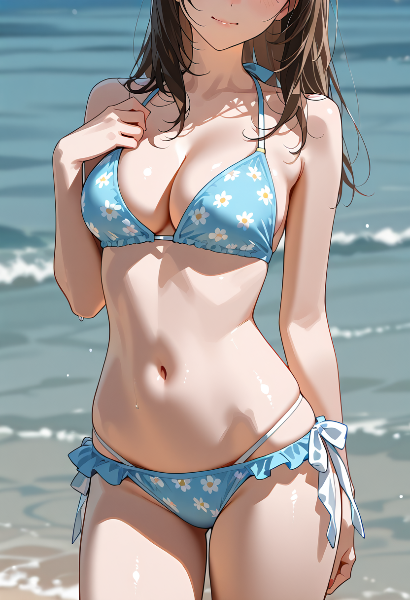 夏の浜辺で微笑む、花柄ビキニの少女 #美少女 #水着 #ビキニ