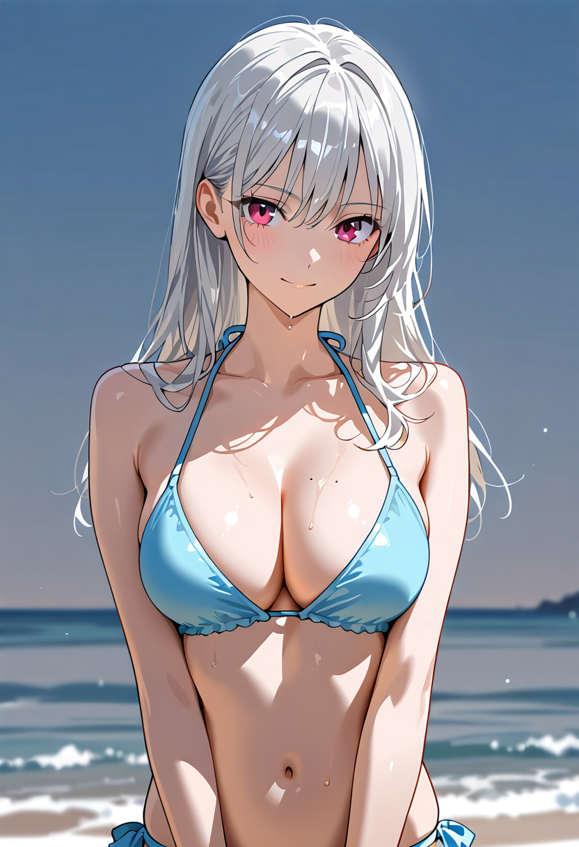銀髪美少女の夏のビーチポートレート #美少女 #アニメ #水着