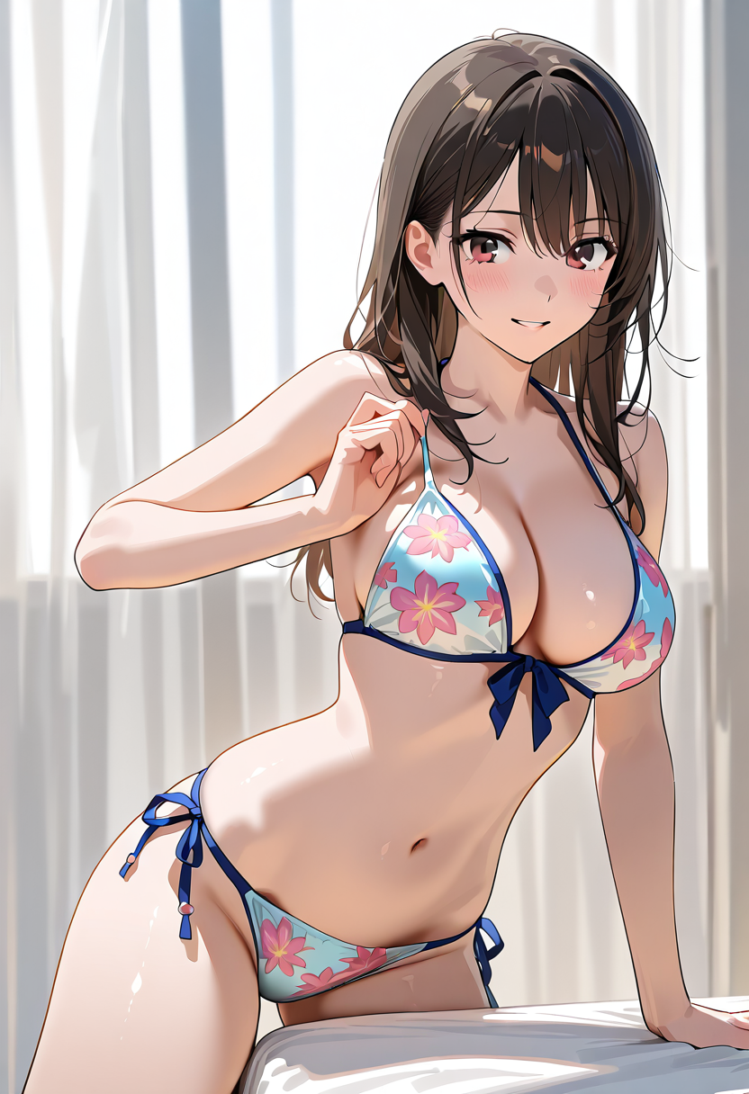 花柄ビキニの笑顔ポートレート #美少女 #可愛い #アニメ調