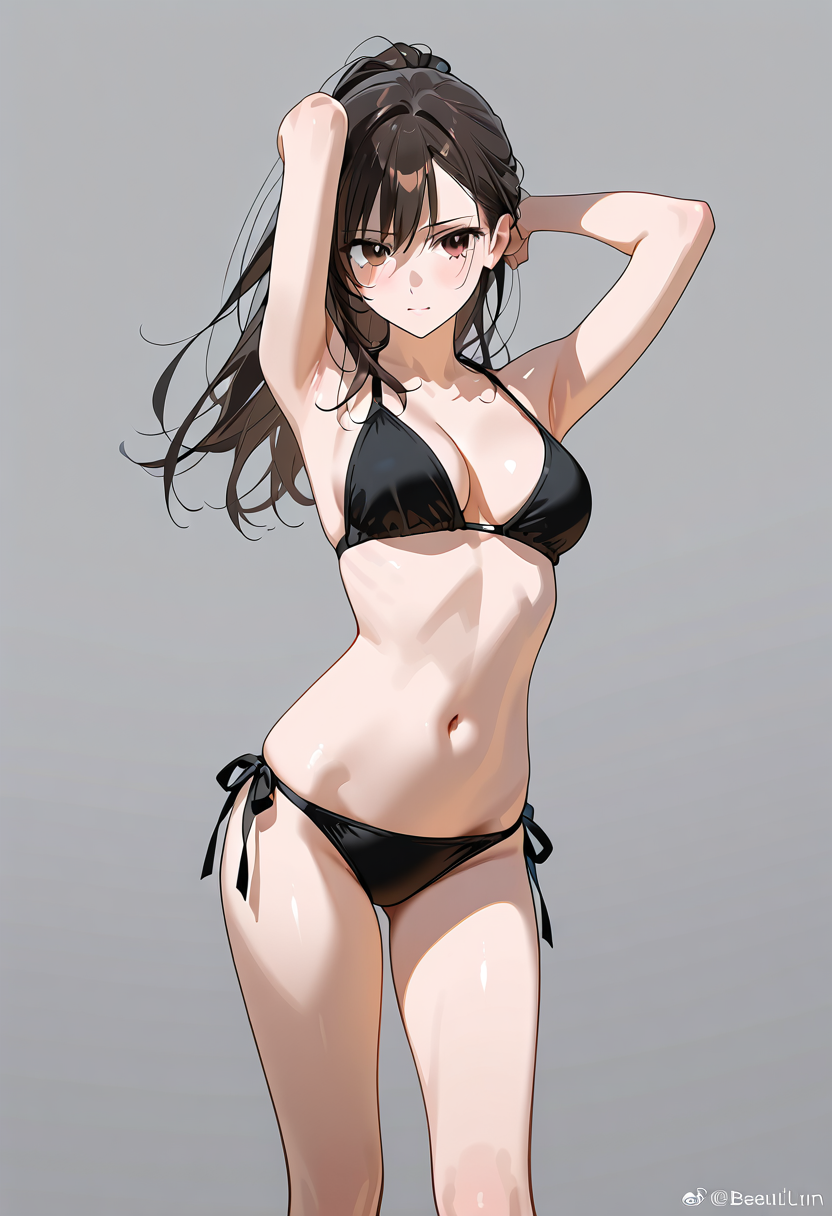 黒いビキニの美少女ポートレート #美少女 #アニメ調 #下着