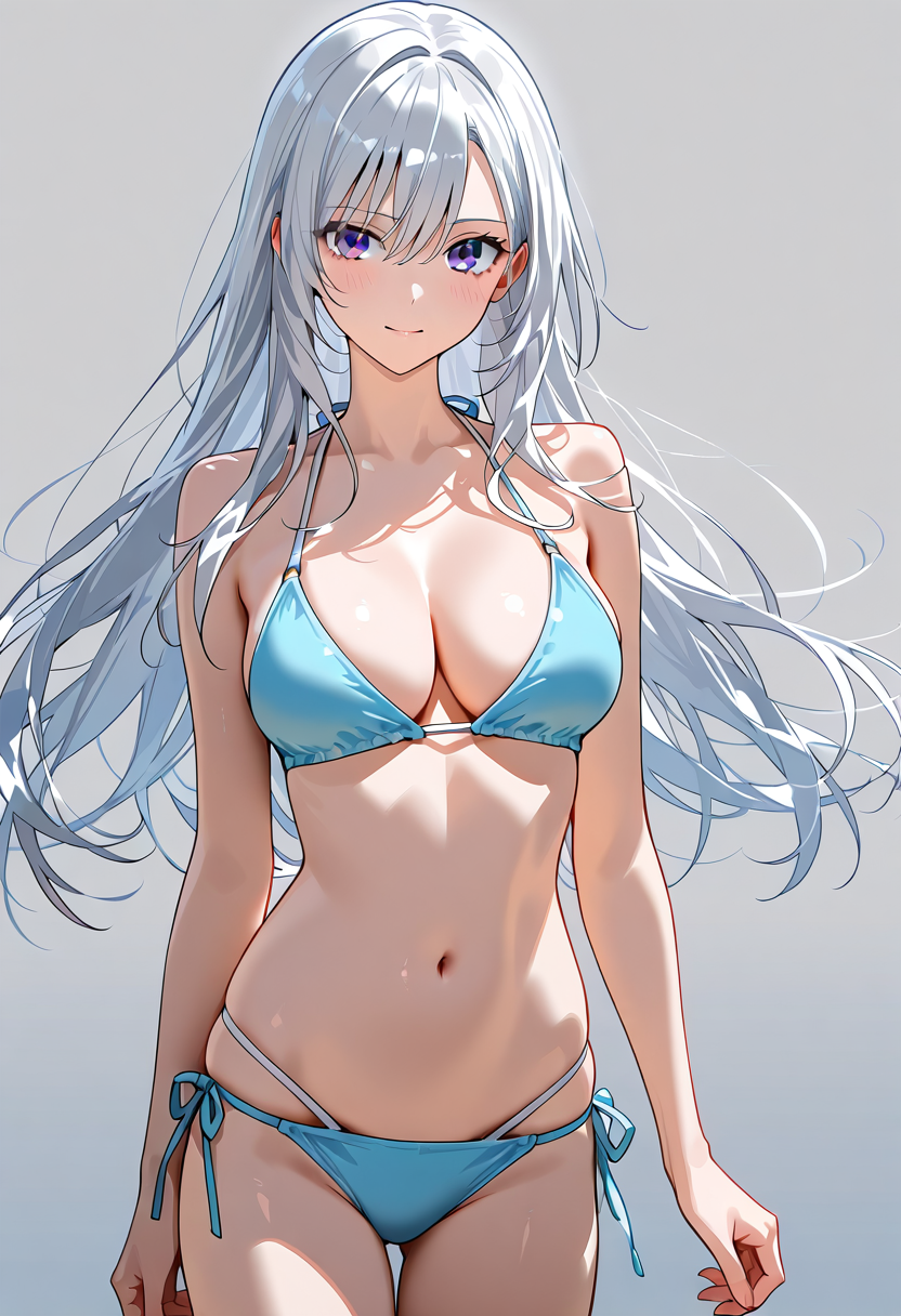 紫紺の瞳、銀髪ロングの夏の少女 #美少女 #アニメ #水着