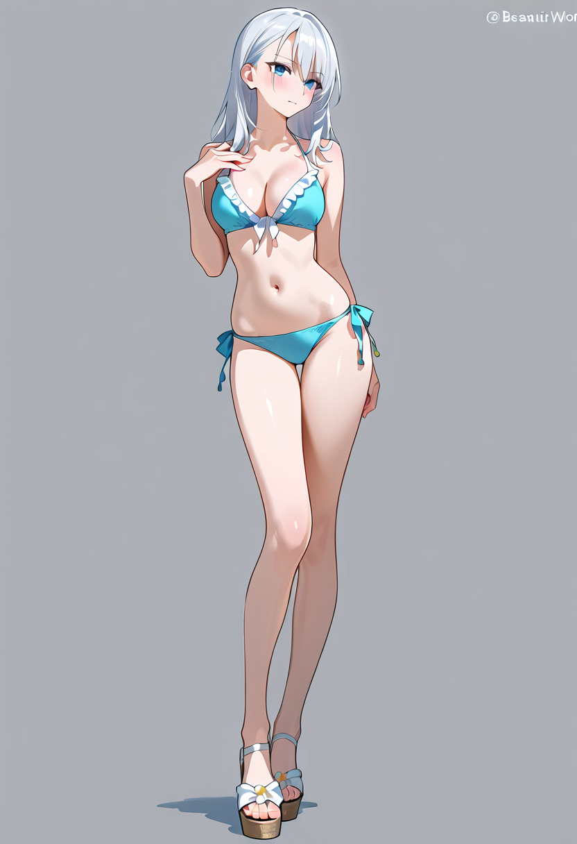 シルバーヘアの美少女ビーチスタイルポートレート #美少女 #アニメ調 #かわいい