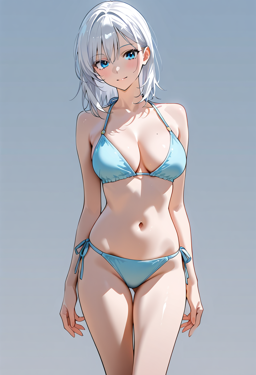 青いビキニの白髪美少女ポートレート #美少女 #水着 #アニメ調