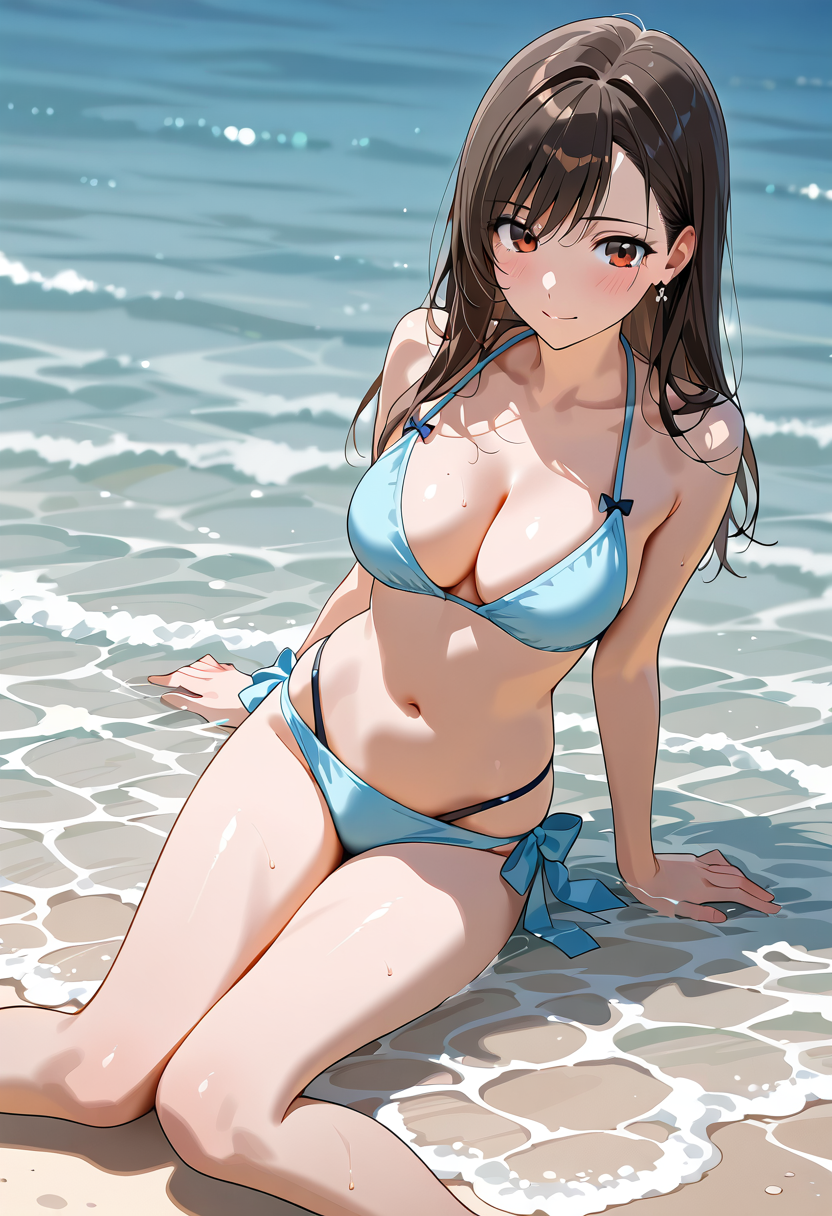 青い水着で浜辺に佇む少女のポートレート #美少女 #水着 #屋外