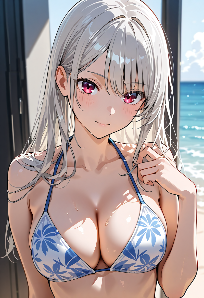 海辺の白髪美少女ポートレート #美少女 #アニメ調 #かわいい