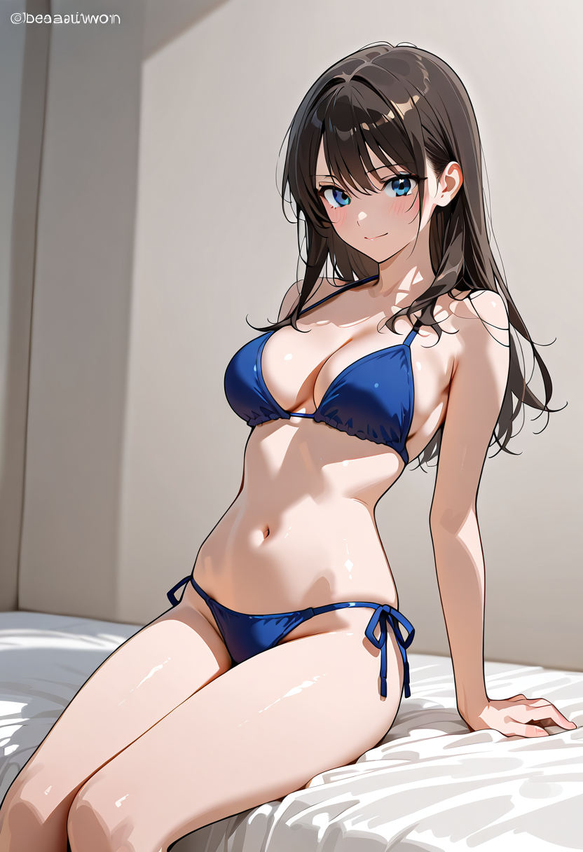 青いビキニの美少女ポートレート #美少女 #アニメ調 #イラスト