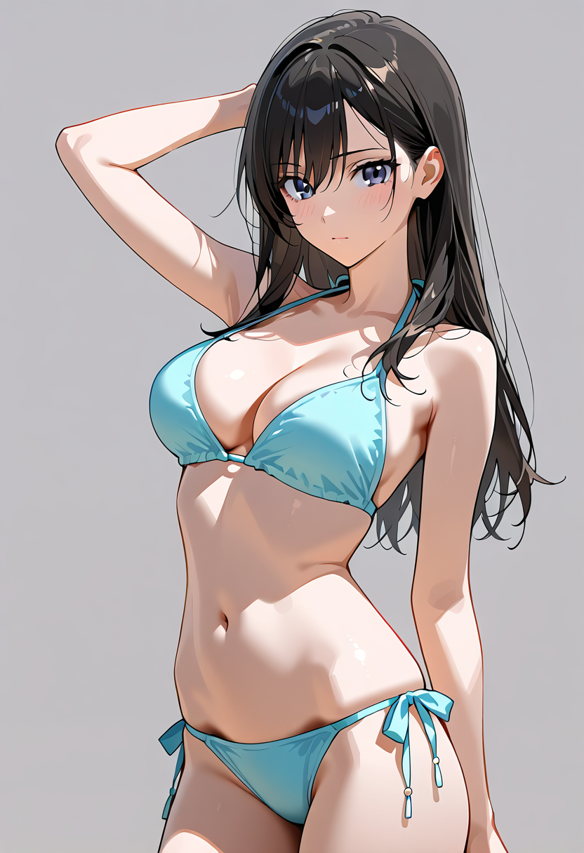 黒髪ロングの水着ポートレート #美少女 #水着 #アニメ調