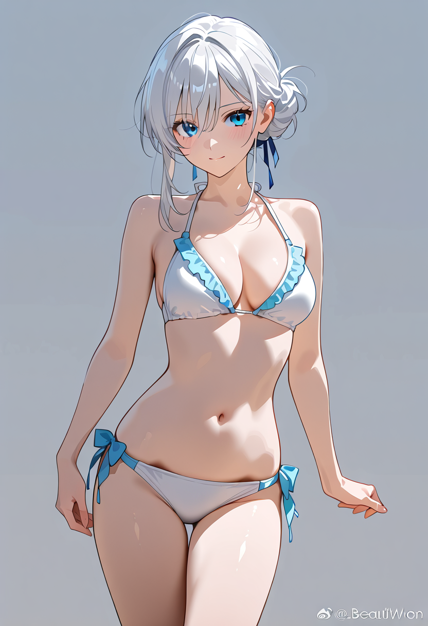 白髪ポニーテール美少女の夏のリゾートポートレート #水着 #ビキニ #美少女