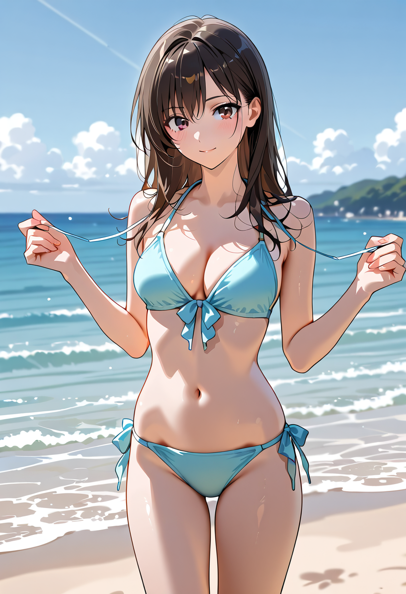 青いビキニの美少女、夏の海辺ポートレート #水着 #美少女 #屋外