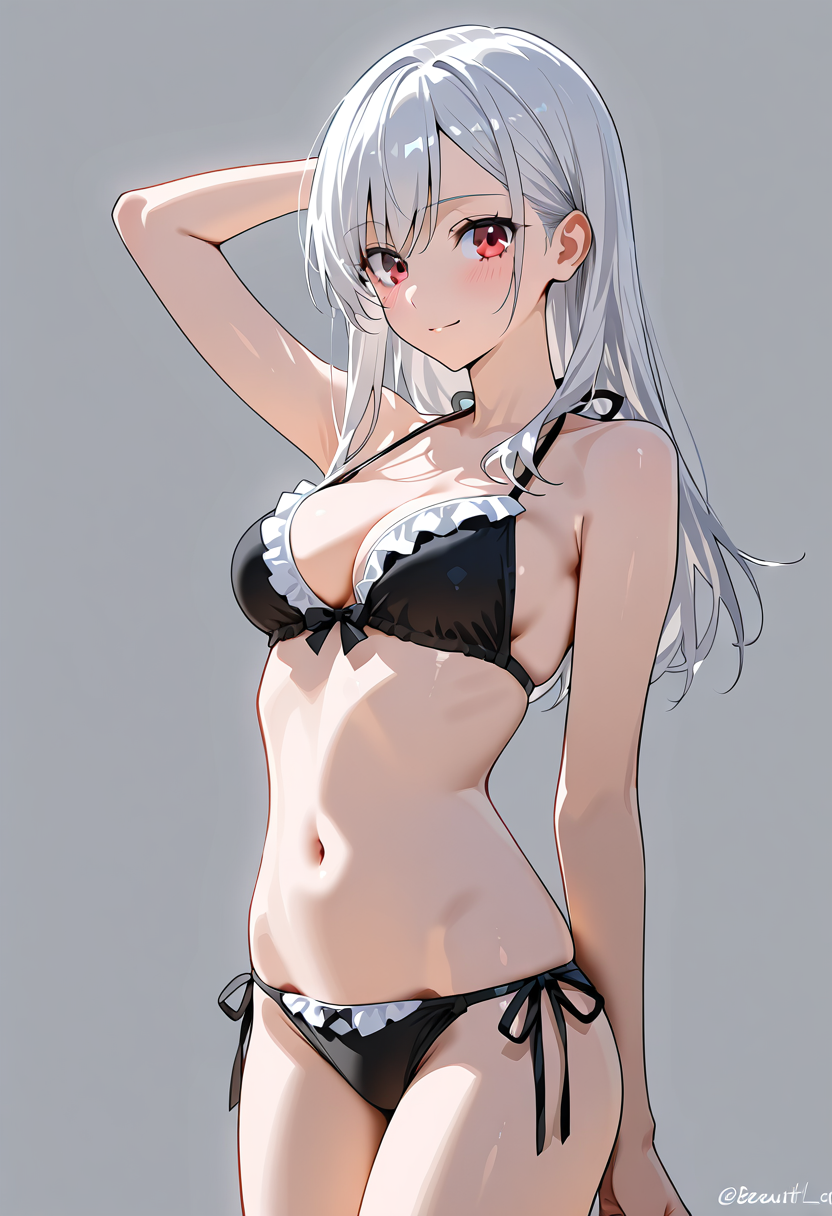 銀髪ポニーテール、黒リボンのアニメ調美少女ポートレート #美少女 #アニメ調 #かわいい