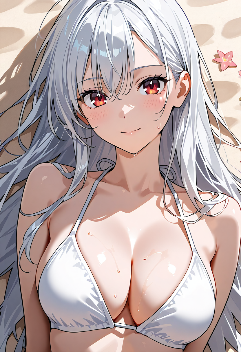 銀髪の美少女ポートレート、優しい表情と白の装い #美少女 #アニメ調 #かわいい